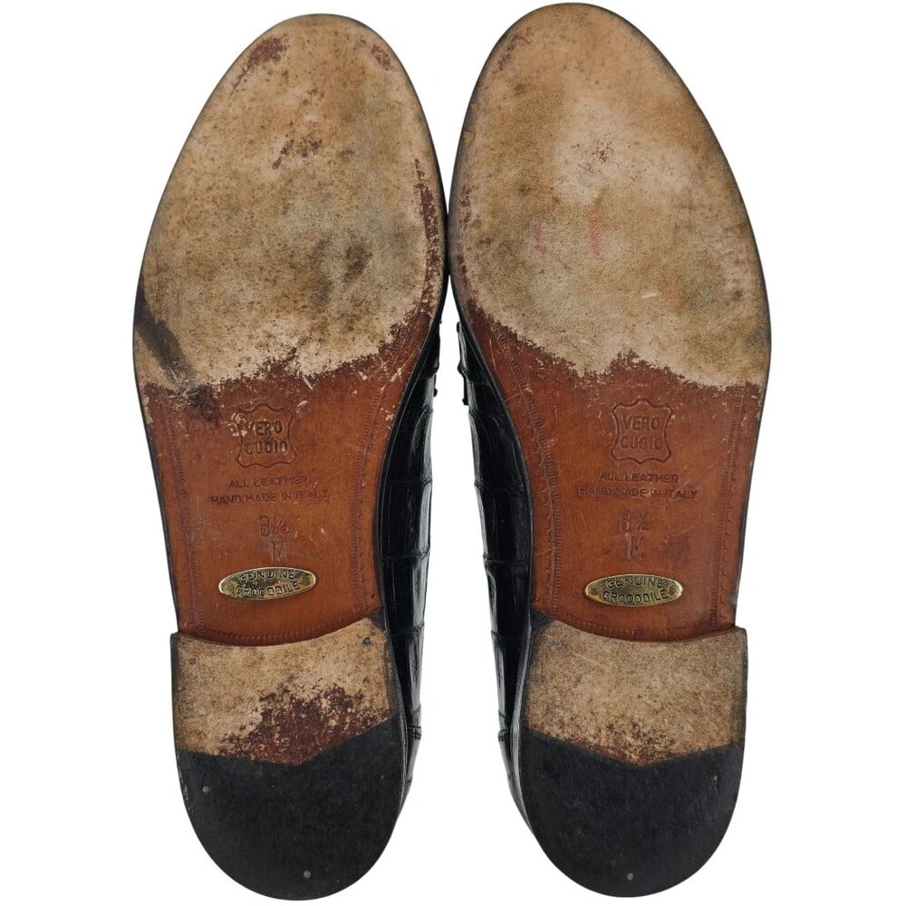 Vintage Belvedere Exotic Full Crocodile Black Dress Shoes Men 8.5 Tassel Loafer - Picture 3 of 12
